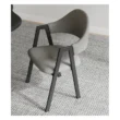 stylish grey upholstered chair with black wooden frame