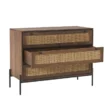Partial view of dresser with two drawers open, displaying spacious storage.