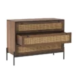 Partial view of dresser with two drawers open, displaying spacious storage.