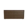 Oslo Dresser – front view of brown wooden dresser with six sleek drawers and a smooth, modern finish.