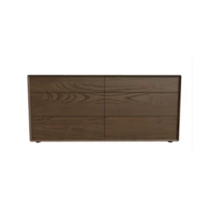 Oslo Dresser – front view of brown wooden dresser with six sleek drawers and a smooth, modern finish.