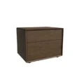 Oslo Side Table – angled view of brown wooden side table featuring two drawers with a minimalist, contemporary design.
