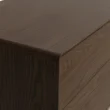 Oslo Side Table – close-up view showing smooth closed edge and detailed wood grain texture on the brown wooden surface.