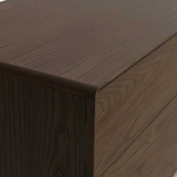 Oslo Side table- Brown (4) Oslo Side Table – close-up view showing smooth closed edge and detailed wood grain texture on the brown wooden surface.