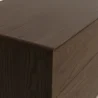 Oslo Side Table – close-up view showing smooth closed edge and detailed wood grain texture on the brown wooden surface.