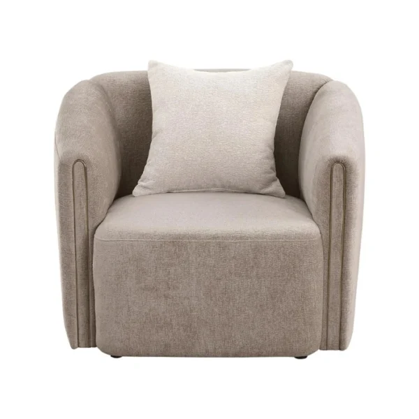 Plush Living room set - armchair (3) Armchair, front view showing barrel-back silhouette and pillow.