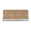 Roco Dresser – modern light oak dresser with six spacious drawers, clean lines, and minimalist brass knobs for a contemporary bedroom look.