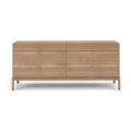 Roco Dresser – modern light oak dresser with six spacious drawers, clean lines, and minimalist brass knobs for a contemporary bedroom look.