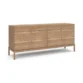 Roco Dresser – angled view of light oak dresser featuring six drawers and brass knobs, showcasing its sleek, modern wooden design.