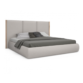Roco Upholstered Bed – angled view of modern light grey bed featuring tall padded headboard and rounded frame.