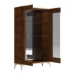 modern crockery cabinet open doors showing glass shelves