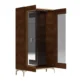 modern crockery cabinet open doors showing glass shelves