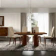 6 seater wood veneer dining table and chairs set.