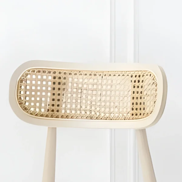 Willow Chair (4) backrest detailed breathable rattan cane weave in a rounded frame, Nordic dining chair design with natural wood finish.