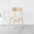 dining chair angled view showing ash wood material and faux leather upholstery