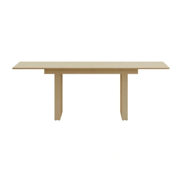 front view of beige dining table.