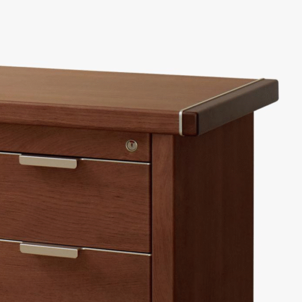 Apex Credenza (4) Close-up of Apex Credenza corner detailing with smooth edges.