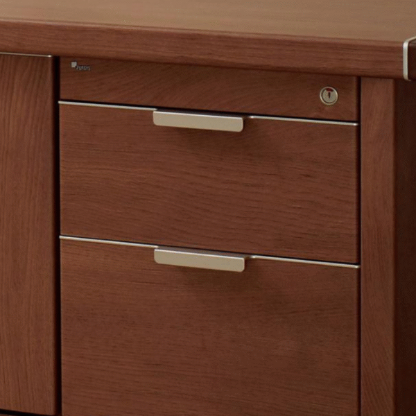 Apex Credenza (5) Close-up of Apex Credenza drawers with sleek metal handles