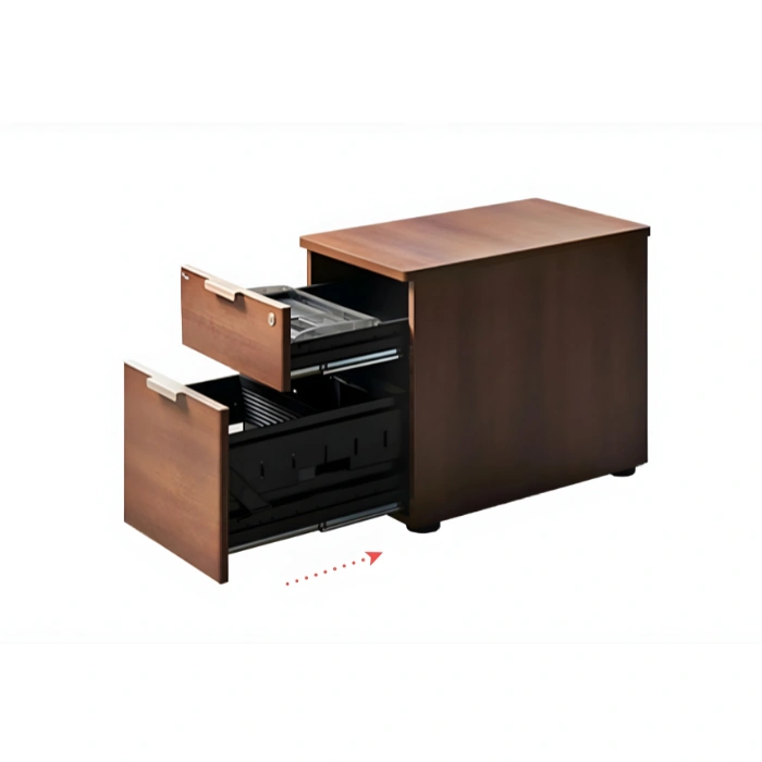 Drawer with dual drawers open, showcasing organized storage space.