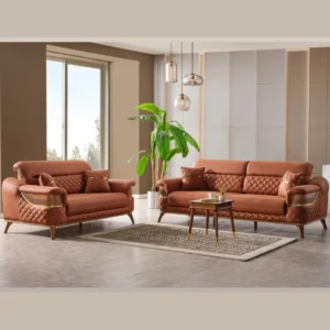 Ardora Living Room Set – Brick (3) Matching 3 seater and 2 seater sofas in a living room.