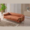 3 seater sofa featuring diamond-stitched fabric and elegant gold accents.