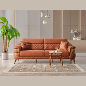 Front view of 3 seater upholstered sofa .