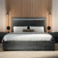 Eclipse Bed in charcoal black wood with fluted headboard and low platform base