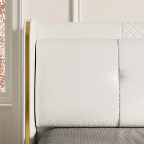 Linea-Bed-Off-white- close view of headboard showing premium upholstery
