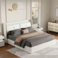 Angled view of linea bed in a modern bedroom.
