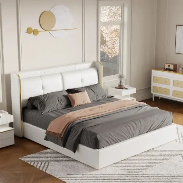 Angled view of linea bed in a modern bedroom.