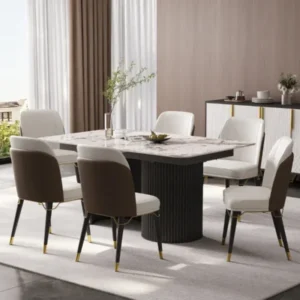 modern dining table with 6 chairs.