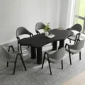 upper view of dining set with 6 grey chairs