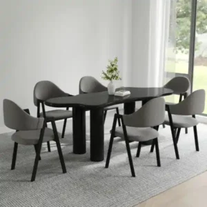 Modern black dining set with 6 chairs