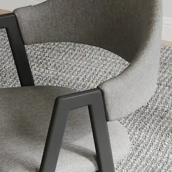 Oaklin-Dining-Set-Chair-close-up Close view of grey chair showing side arms