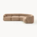 Front view of light brown sectional sofa.