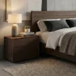 Oslo Side Table – front view of brown wooden side table featuring two drawers with a smooth, modern finish.