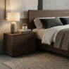 Oslo Side Table – front view of brown wooden side table featuring two drawers with a smooth, modern finish.