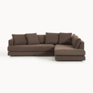 Raxon Modular Sofa in rich brown fabric upholstery with L-shaped sectional design.
