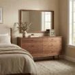 Roco Dresser – modern light oak dresser with six spacious drawers, clean lines, and minimalist brass knobs for a contemporary bedroom look.