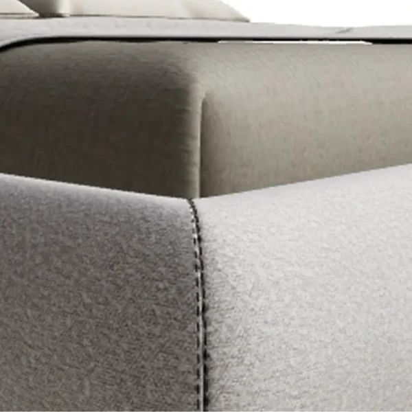 Roco-Upholstered-Bed-Light-grey upholstered bed closup details.