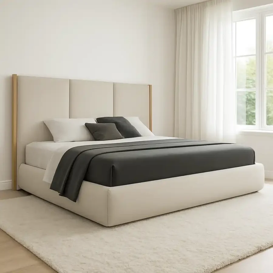 Roco Upholstered bed in modern bright bedroom.