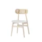 rattan cane back dining chair in whitewash color with faux leather upholstery