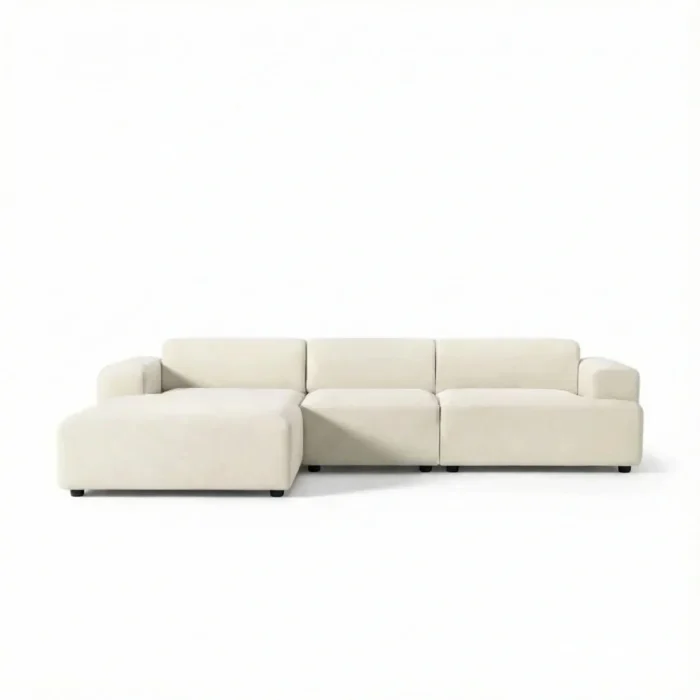 front view of white sectional sofa in white background