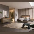 Solidrest Platform bedroom set in a modern bedroom including bed, side tables & dresser