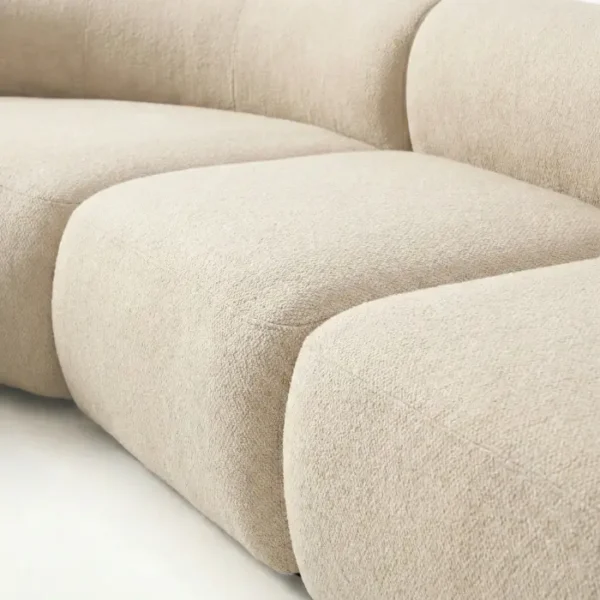 Arista Curve Modular sofa - Light Grey (10)_ seat close view showing soft fabric upholstery