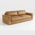 upper angled view of sofa in brown upholstery