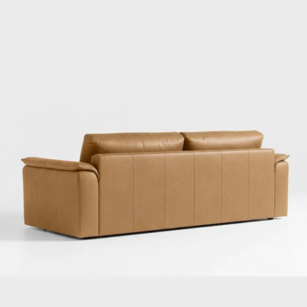 Bruno Curve Sofa - cammel (5) rear view of brown leatherite sofa