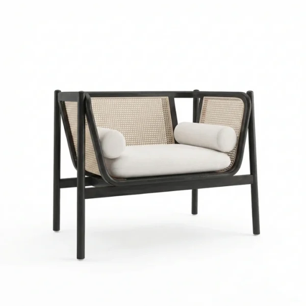 Cane Chair - Black angled view of black cane chair