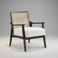 cane sculpt armchair with pure white cushion in studio background