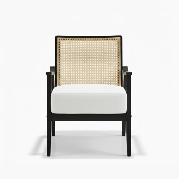 Cane Sculpt Chair - White (2) front view of cane armchair in white background